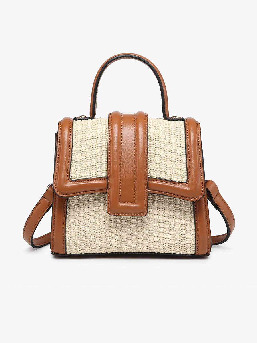 M2722 Evangeline Straw/Vegan Leather Flapover Crossbody