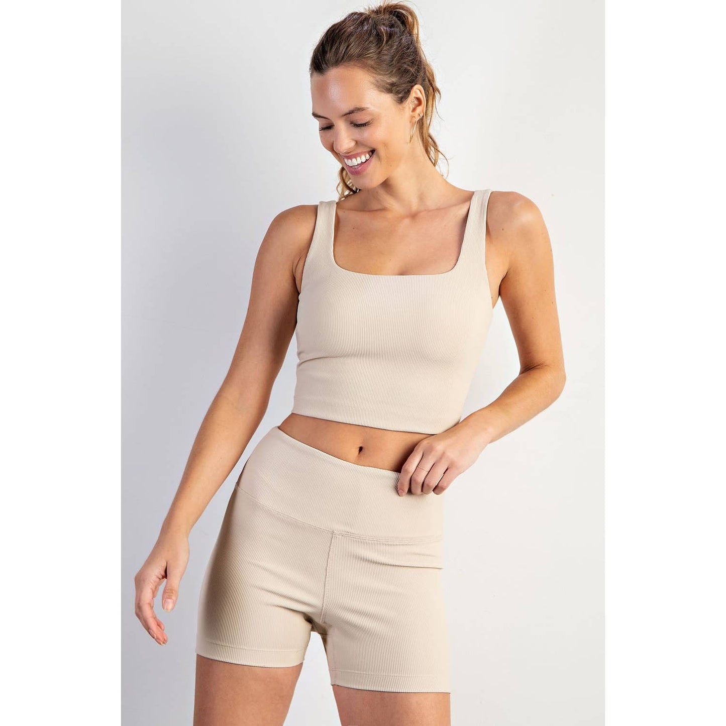 NYLON RIB SQUARE NECK SLEEVELESS CROP TOP