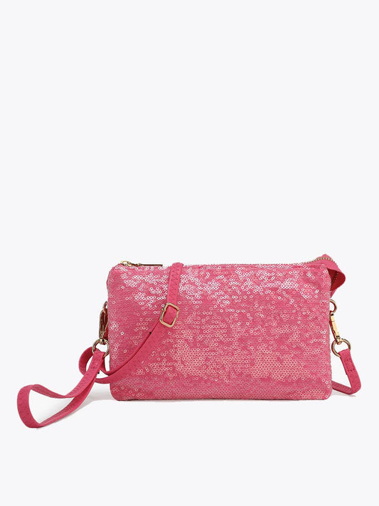 M013SQN Riley Sequin 3 Compartment Crossbody/Wristlet